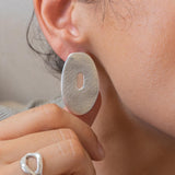 Silver Asymmetric Hammered Stud Earrings