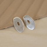 Silver Asymmetric Hammered Stud Earrings