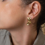 Long Gold Wavy Stud Earrings