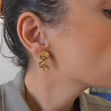 Long Gold Wavy Stud Earrings