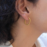 Gold Stainless Steel Thick Oval Beaded Hoop Earrings