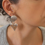 Large Silver Dangling Heart Stud Earrings