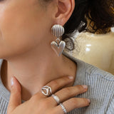 Large Silver Dangling Heart Stud Earrings