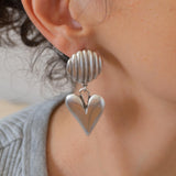 Large Silver Dangling Heart Stud Earrings