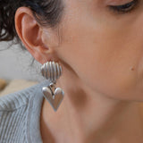 Large Silver Dangling Heart Stud Earrings