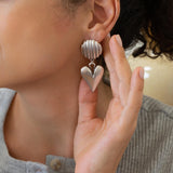 Large Silver Dangling Heart Stud Earrings