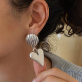 Large Silver Dangling Heart Stud Earrings