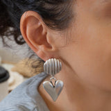 Large Silver Dangling Heart Stud Earrings