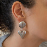 Large Silver Dangling Heart Stud Earrings