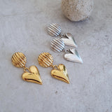 Large Silver Dangling Heart Stud Earrings