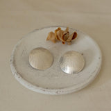 Large Silver Disc Earrings Round Hammered Disc Stud Earrings