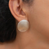 Large Silver Disc Earrings Round Hammered Disc Stud Earrings
