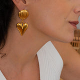 Large Gold Dangling Heart Stud Earrings