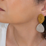 Large Mixed Metals OVAL Hammered Earrings