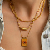 Gold rectangle EYE pendant necklace