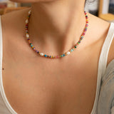 Colorful Agate and Pearl Beaded Necklace