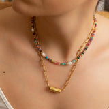 Colorful Agate and Pearl Beaded Necklace