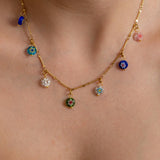 Millefiori Glass Flower Charm Necklace