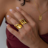 Gold Wide Band Ring, Stainless Steel Bold Dome Ring for Women, Modern Sculptural Ring, Statement Gold Jewelry, Stackable Style