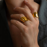 Gold Wide Band Ring, Stainless Steel Bold Dome Ring for Women, Modern Sculptural Ring, Statement Gold Jewelry, Stackable Style