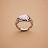 Silver Croissant Ring, Ribbed Dome Ring for Women, Modern Sculptural Statement Ring, Bold Silver Waterproof Braided Soft Dome Ring