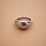 Silver Croissant Ring, Ribbed Dome Ring for Women, Modern Sculptural Statement Ring, Bold Silver Waterproof Braided Soft Dome Ring