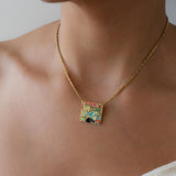 Gold Enamel Square Pendant Necklace