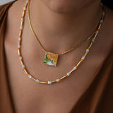 Gold Enamel Square Pendant Necklace