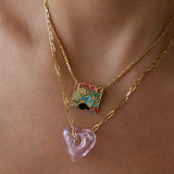 Gold Enamel Square Pendant Necklace