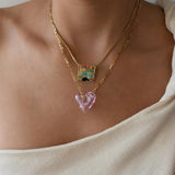 Gold Enamel Square Pendant Necklace