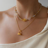 Gold Coil Beaded Necklace