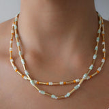 Colorful Agate and Pearl Beaded Necklace