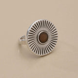 Silver Sunburst Ring with Enamel Center