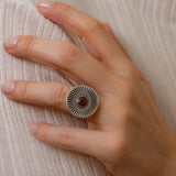 Silver Sunburst Ring with Enamel Center