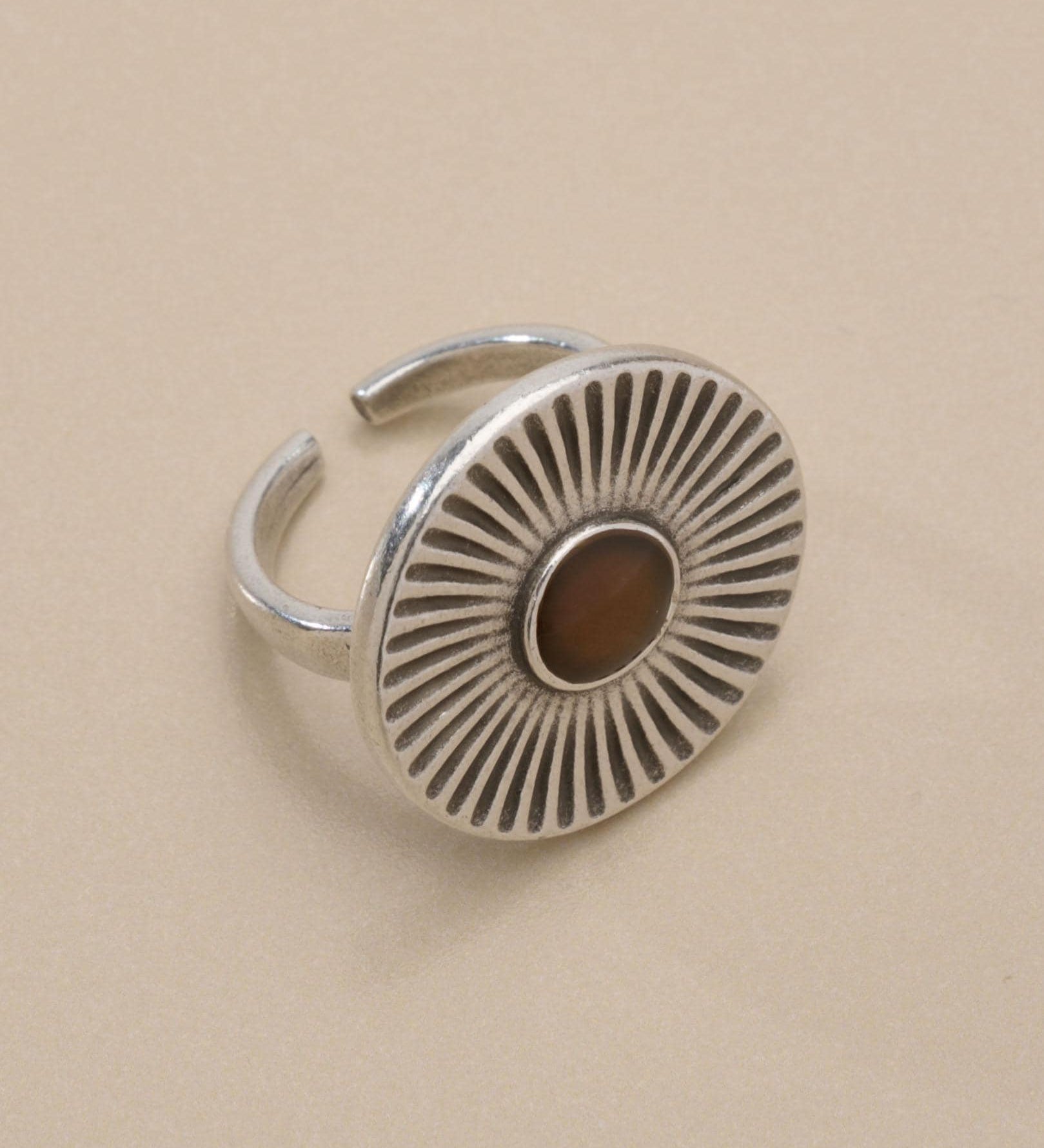 Silver Sunburst Ring with Enamel Center