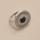 Silver Sunburst Ring with Enamel Center