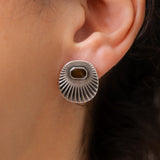 Silver Sunray Oval Stud Earrings with Enamel