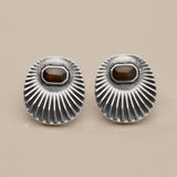 Silver Sunray Oval Stud Earrings with Enamel