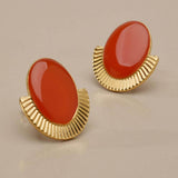 Gold Oval Enamel Stud Earrings