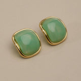 Καρφωτά Σκουλαρίκια με Καμπύλη Πέτρα από Χρυσό Ανοξείδωτο Ατσάλι