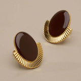 Gold Oval Enamel Stud Earrings