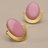 Gold Oval Enamel Stud Earrings
