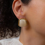 Καρφωτά Σκουλαρίκια με Καμπύλη Πέτρα από Χρυσό Ανοξείδωτο Ατσάλι