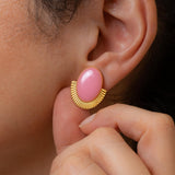 Gold Oval Enamel Stud Earrings