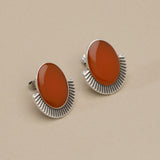 Silver Oval Enamel Stud Earrings