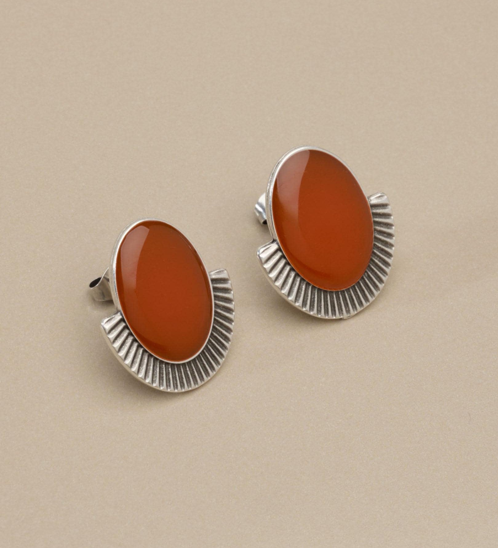 Silver Oval Enamel Stud Earrings