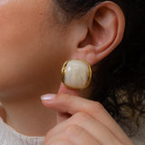 Καρφωτά Σκουλαρίκια με Καμπύλη Πέτρα από Χρυσό Ανοξείδωτο Ατσάλι