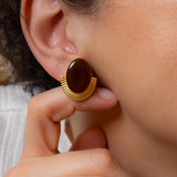 Gold Oval Enamel Stud Earrings