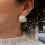 Καρφωτά Σκουλαρίκια με Καμπύλη Πέτρα από Χρυσό Ανοξείδωτο Ατσάλι