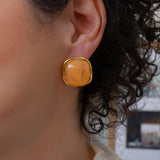 Καρφωτά Σκουλαρίκια με Καμπύλη Πέτρα από Χρυσό Ανοξείδωτο Ατσάλι